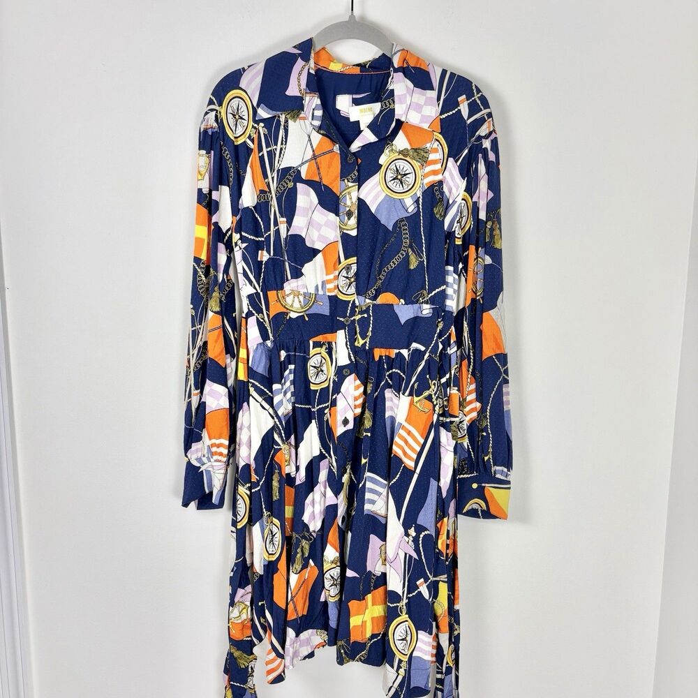 Maeve Anthropologie Mini Shirt Dress (Size XS/S) Nautical Long Sleeve Navy Blue